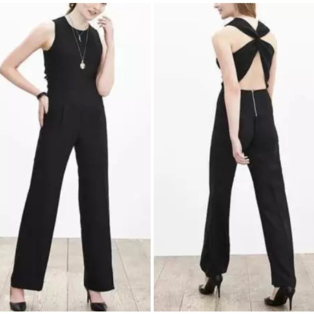 Banana Republic Black Sleeveless Crisscross Back Jumpsuit